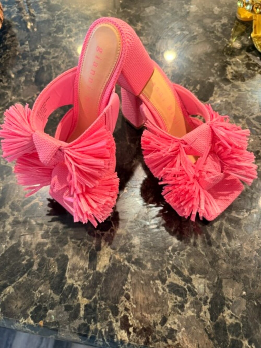 Jessica Simpson Hot Pink Raffia Bow Block Heel Slide Sandals